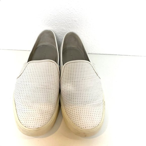 Vince Perforated Blair 5 Slip-On Sneakers Leather Shoes White 8 - Picture 5 of 8